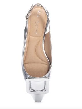 Metallic Silver Slingback Pointed Toe Flat
